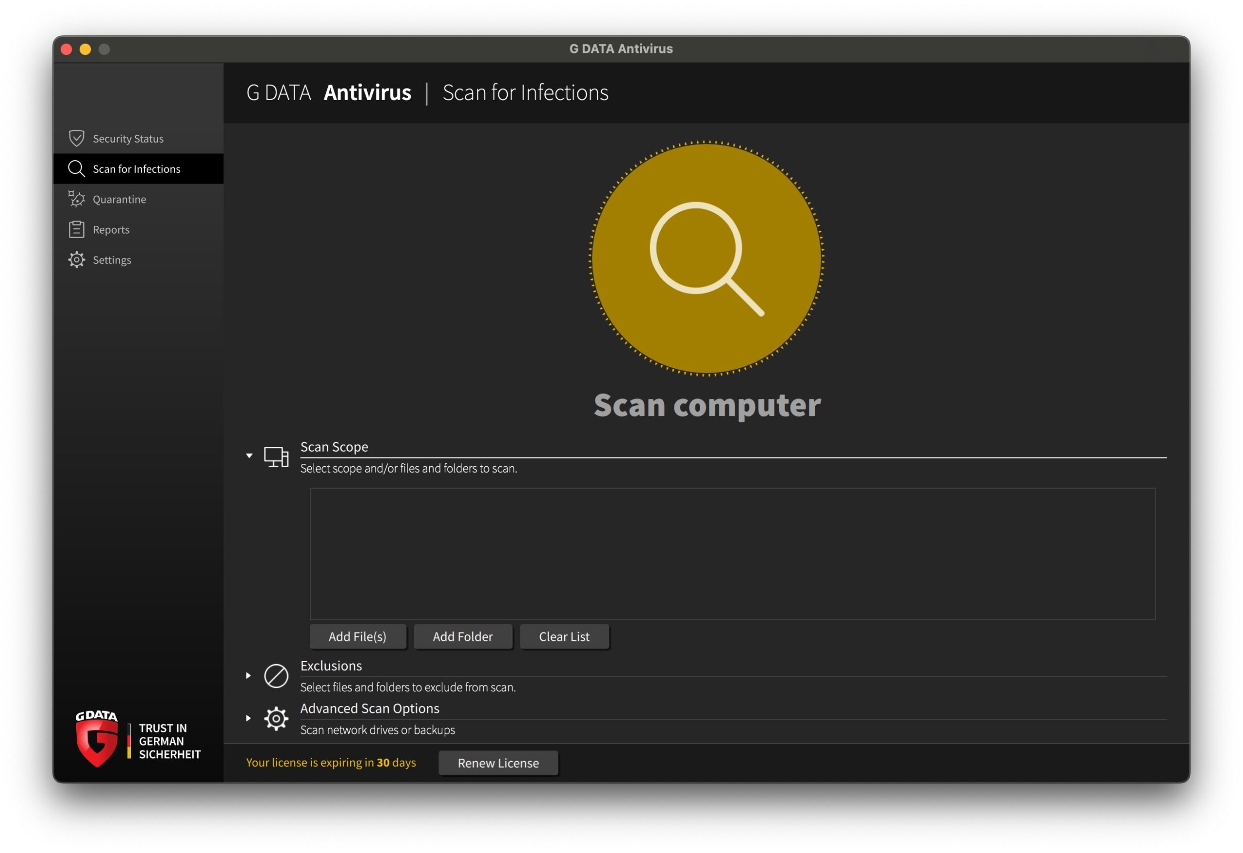 GData - Scan SCope Menu