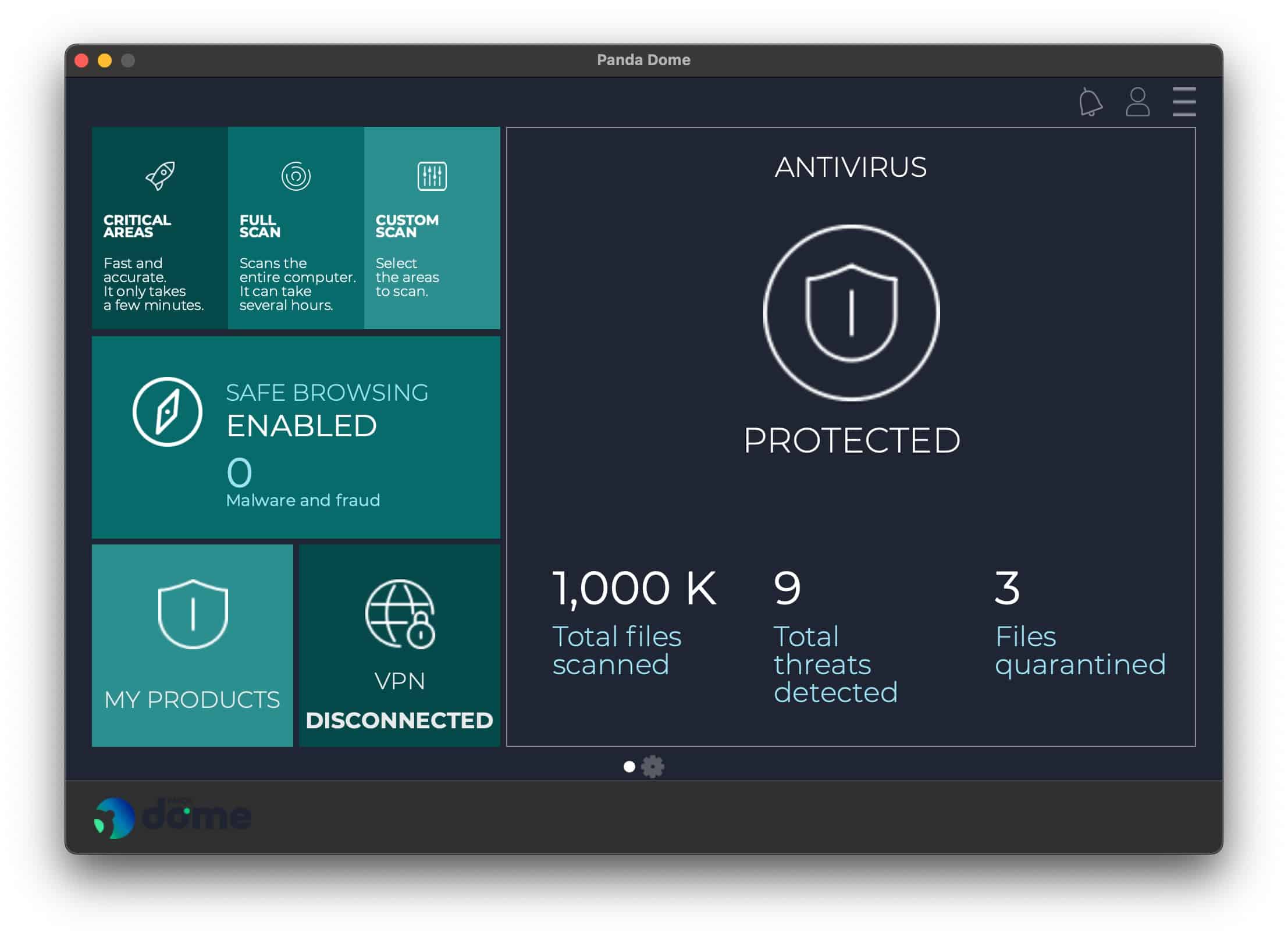 Panda Antivirus - Scan Menu