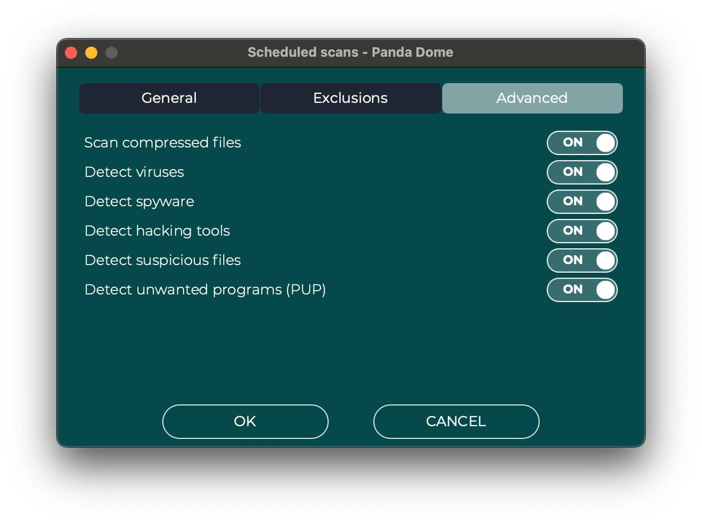 Panda antivirus - Scheduled Scan - Advanced