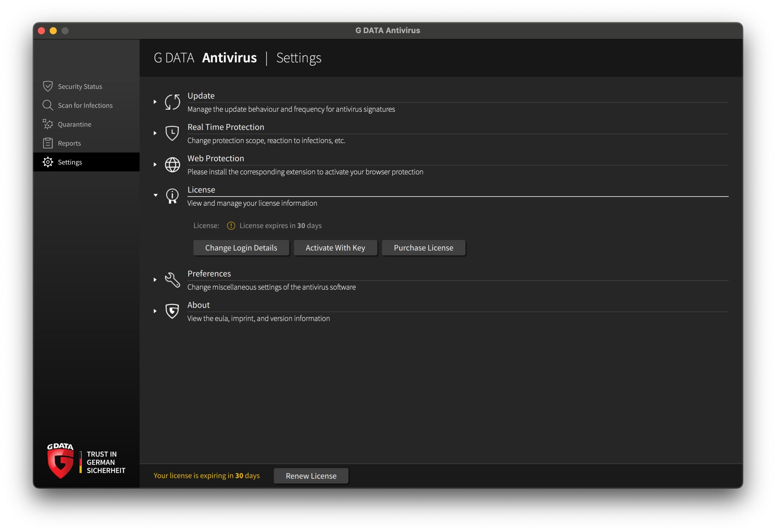 GData - Settings - License
