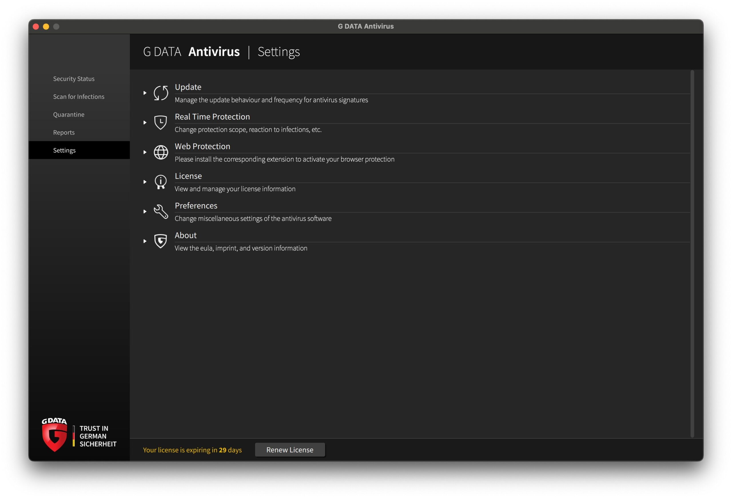 GData - Settings Menu