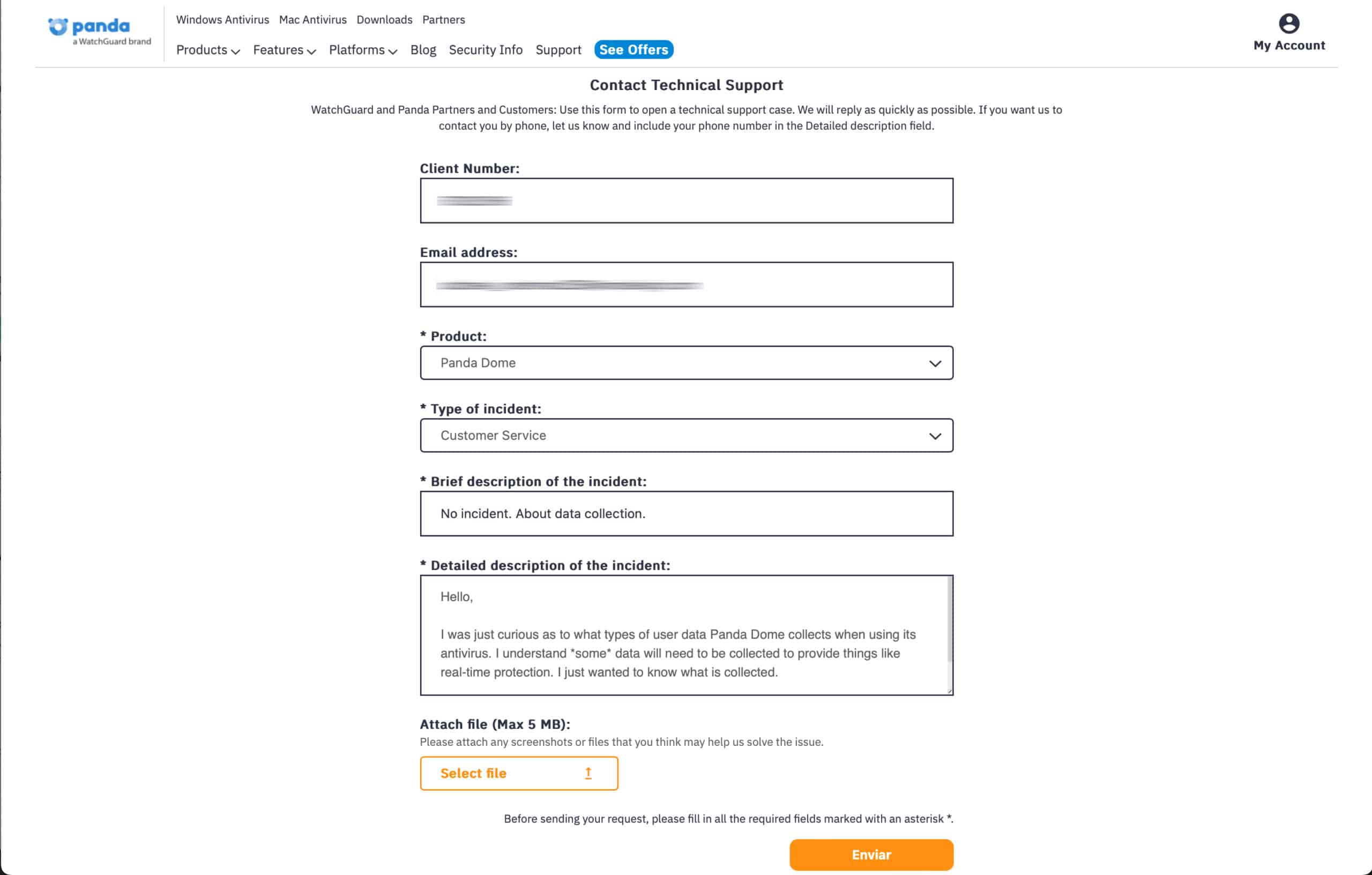 Panda antivirus - Support Email