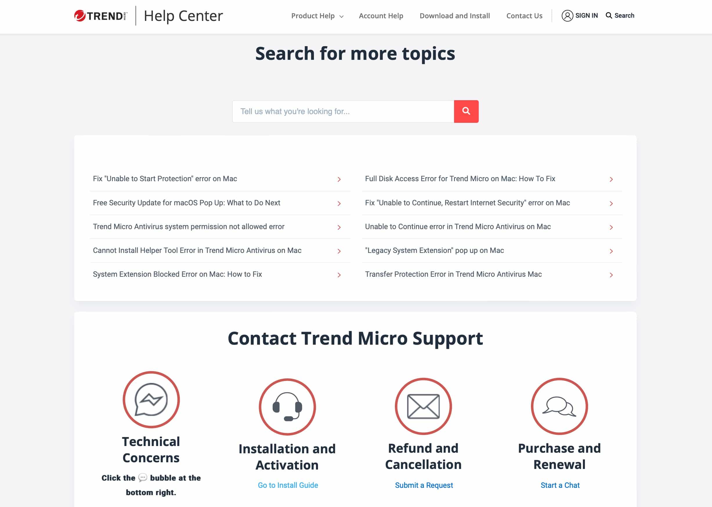 Trend Micro - Support Page