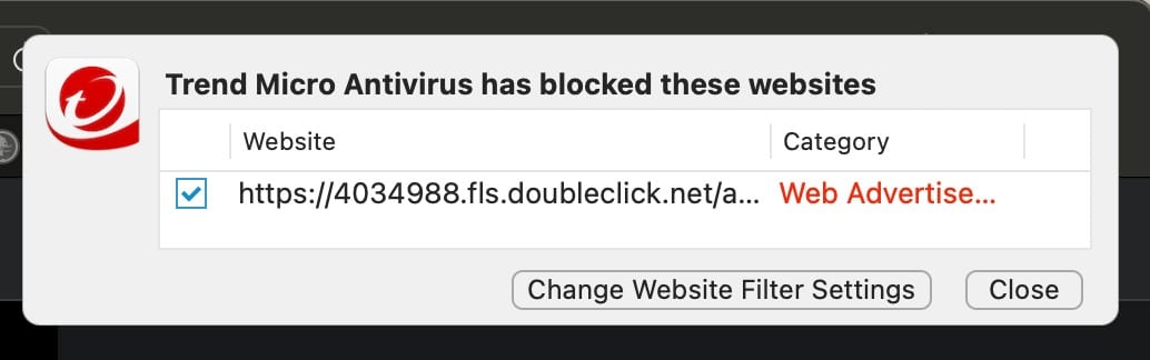 Trend Micro - Web - Website Filter - Notification