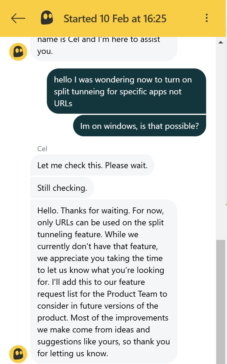 cyberghost live chat split tunneling