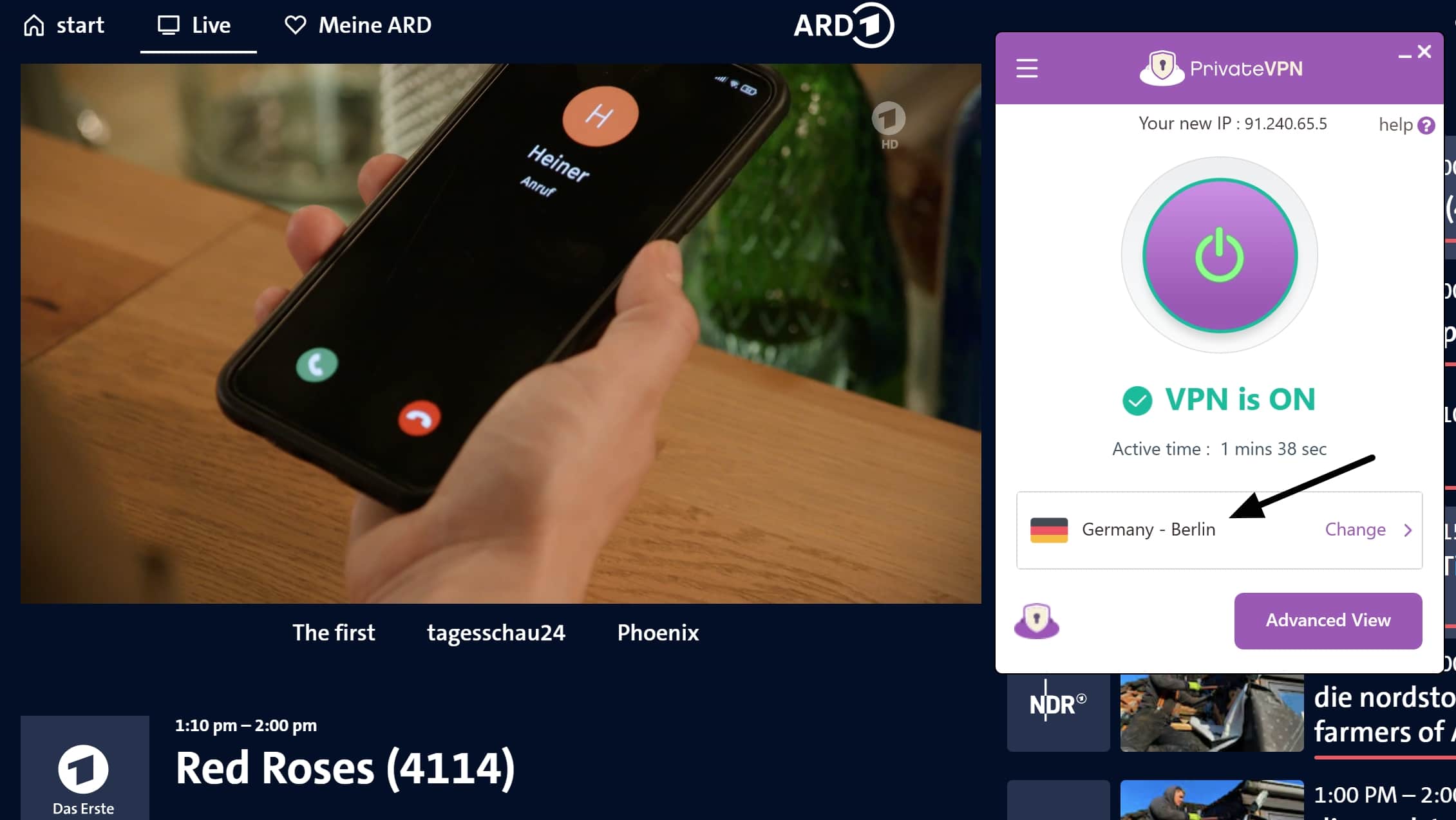 privatevpn ARD streaming