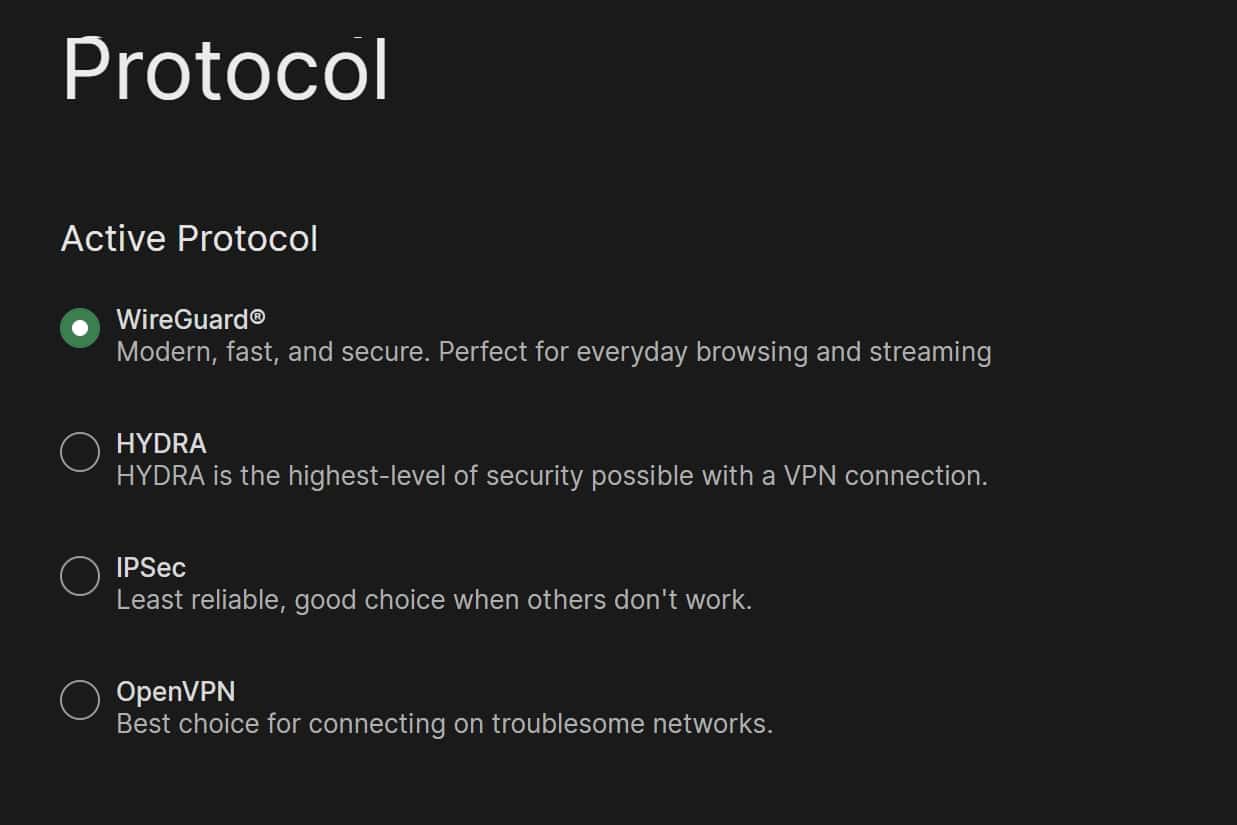 totalVPN protocol selection