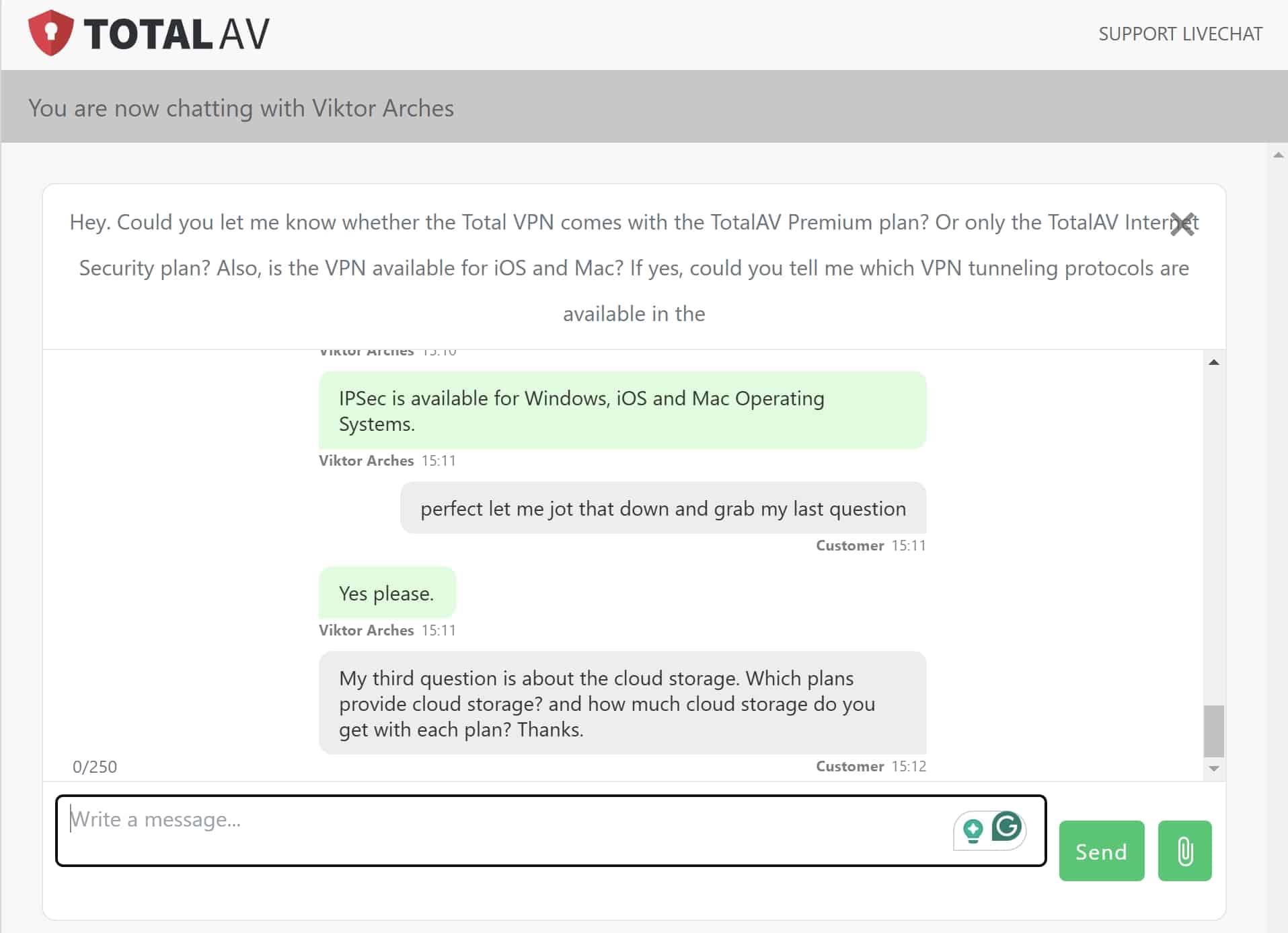 live chat support window