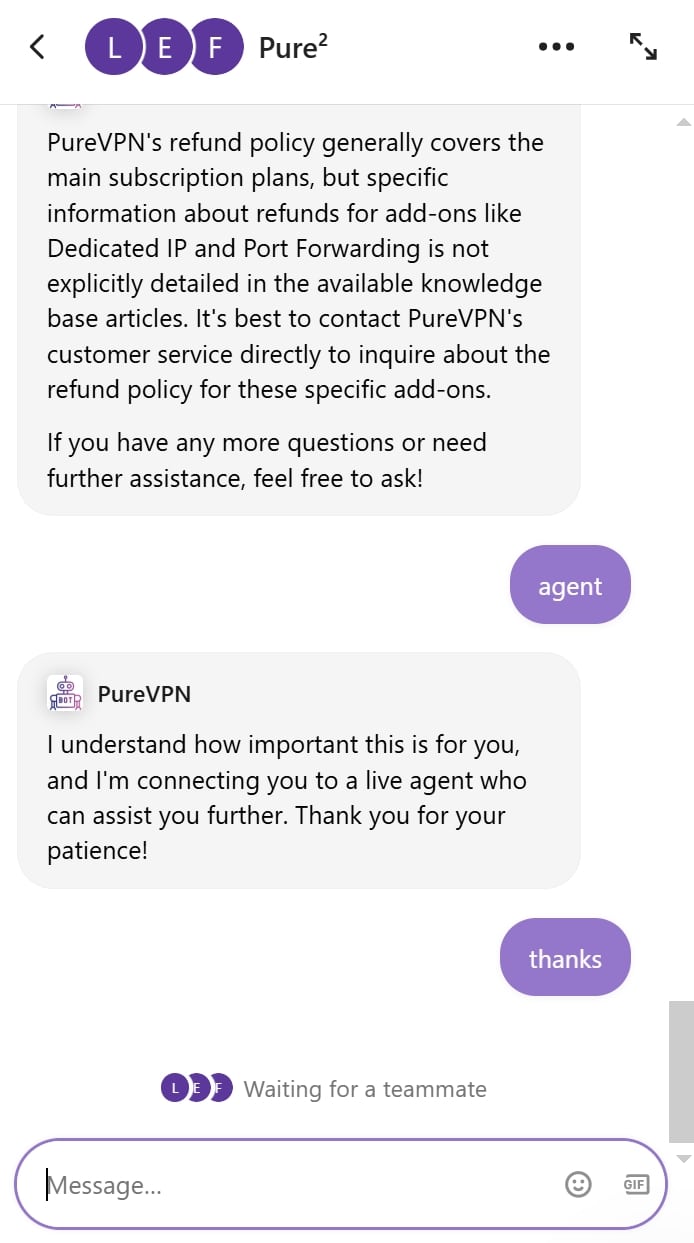 purevpn transfer to agent failed