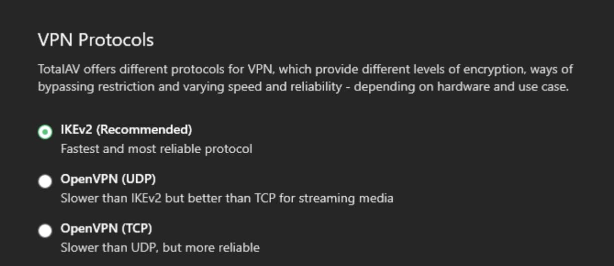 total vpn protocols antivirus version