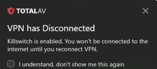 totalvpn kill switch warning