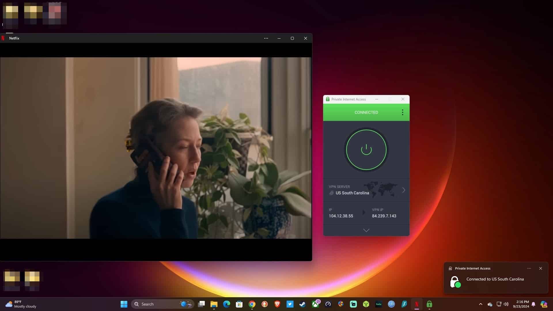Streaming Netflix using PIA.