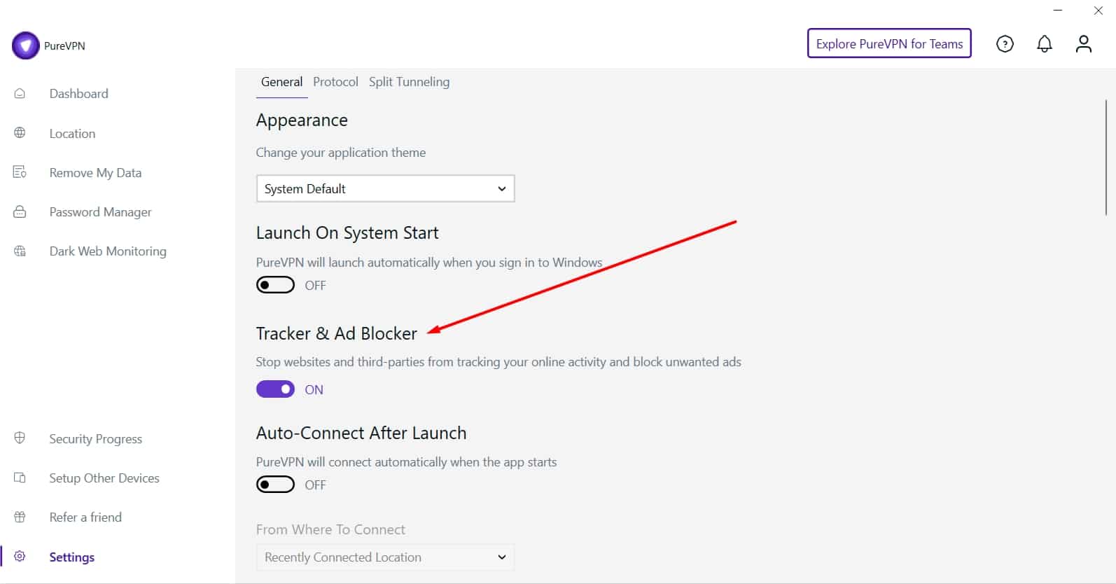 PureVPN's tracker and ad-blocker.