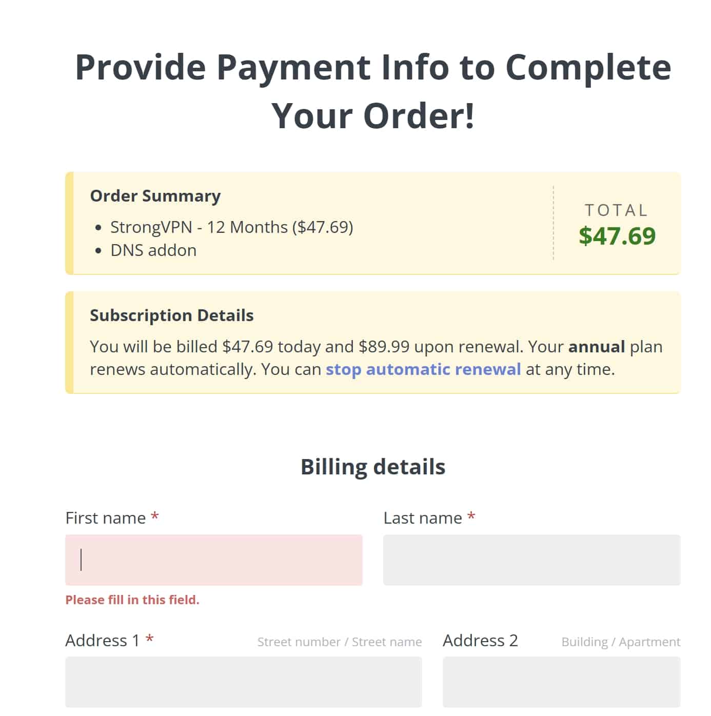 strongvpn auto renewal cost