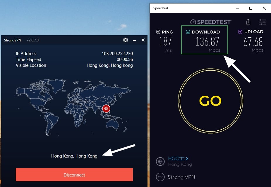 strongvpn speed test hong kong