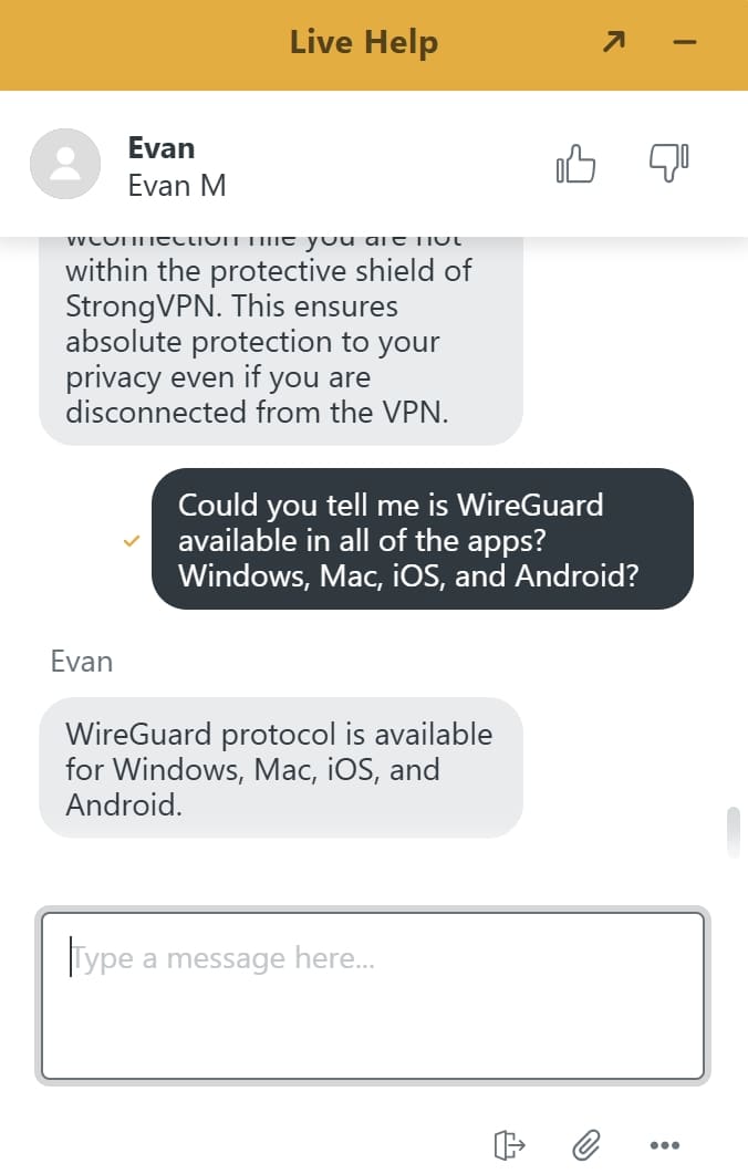strongvpn live chat wireguard availbility