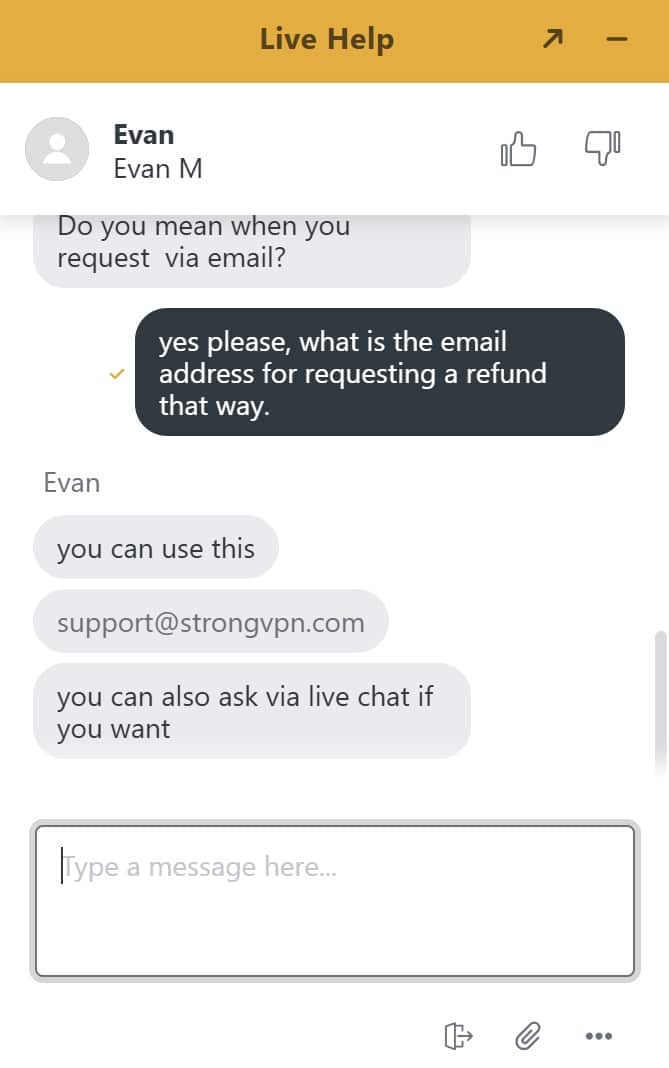 strongvpn refund request live chat