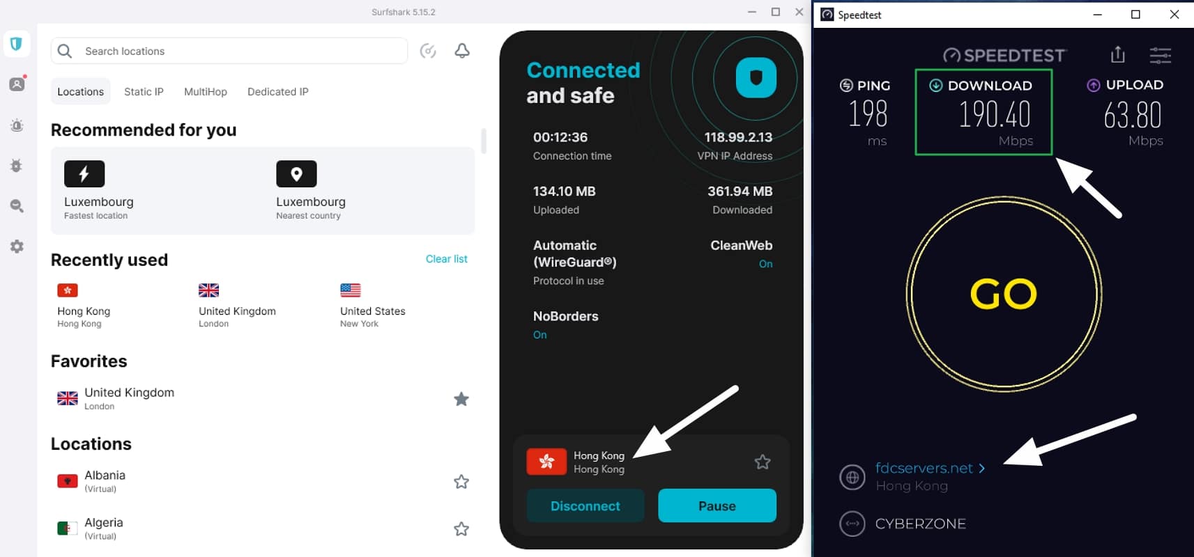 surfshark speed test results