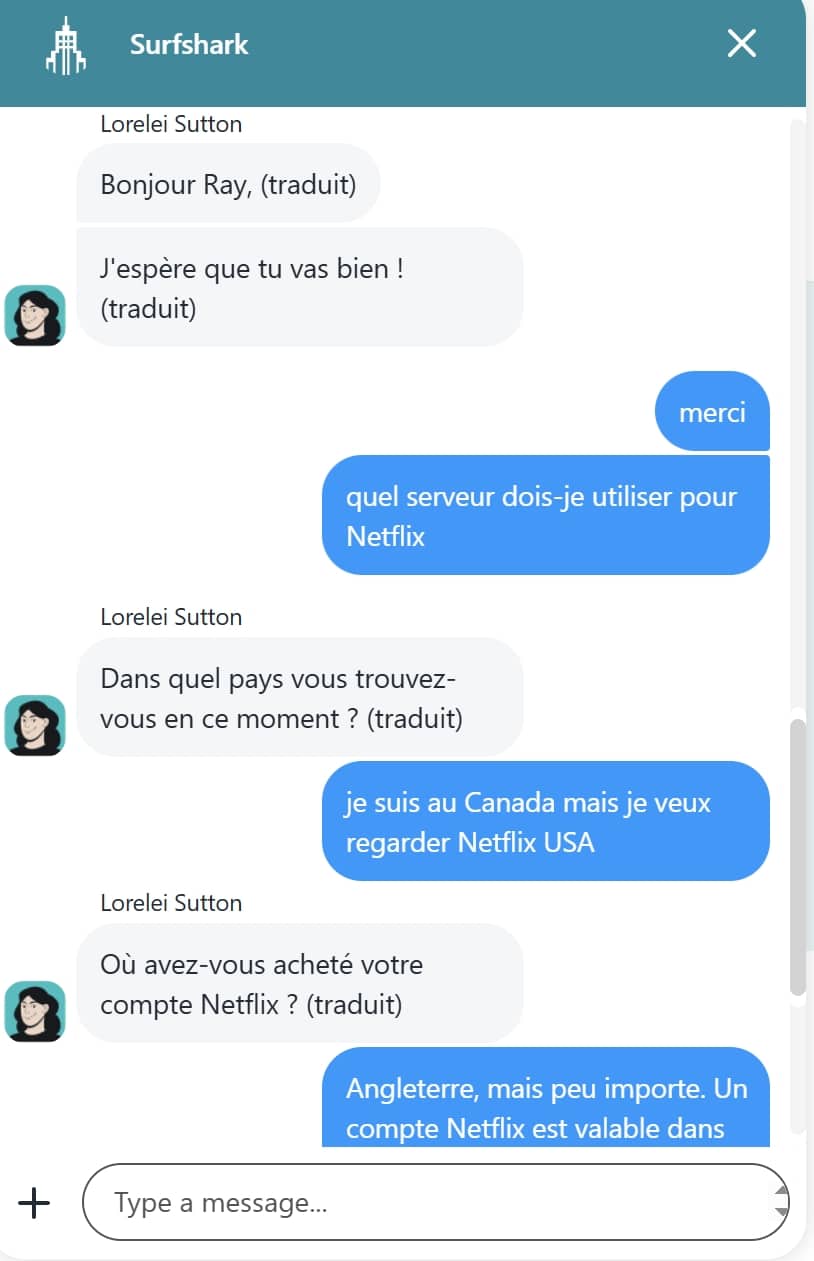 surfshark live chat french
