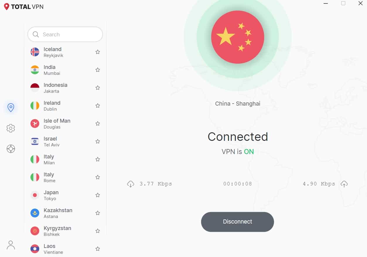 Total VPN's server options.