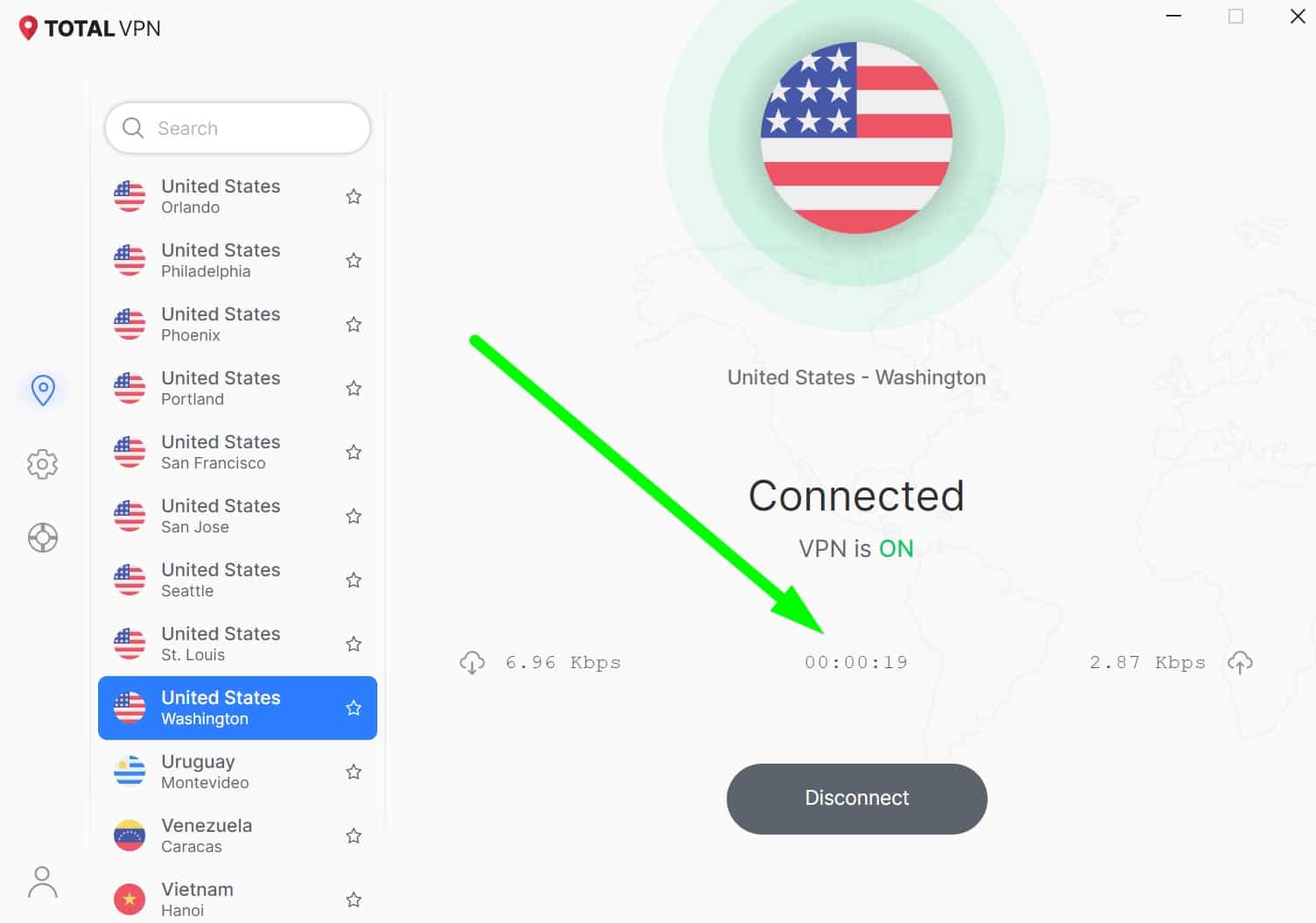 Screenshot showing Total VPN's connection metrics