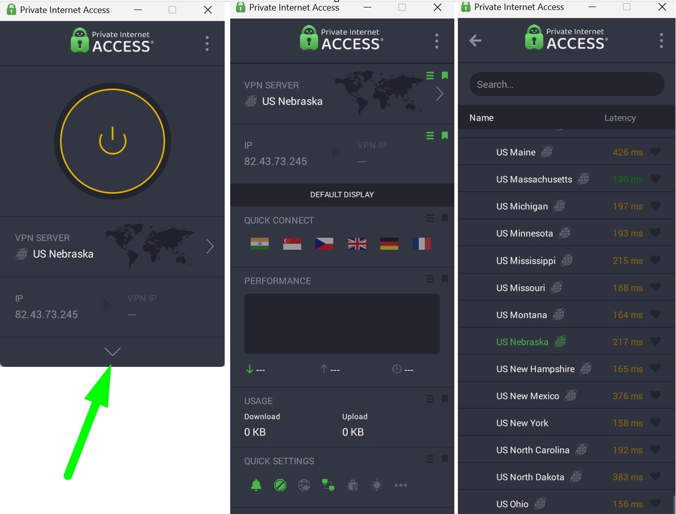 Screenshot showing PIA's info toggle