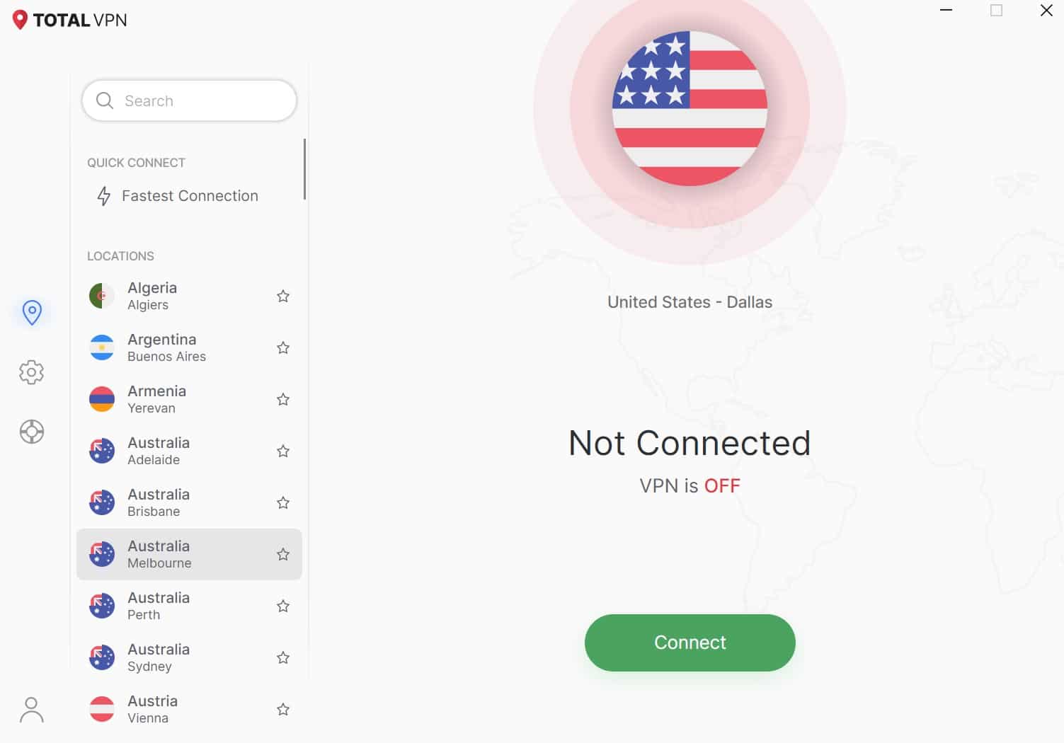Screenshot showing Total VPN's Windows app