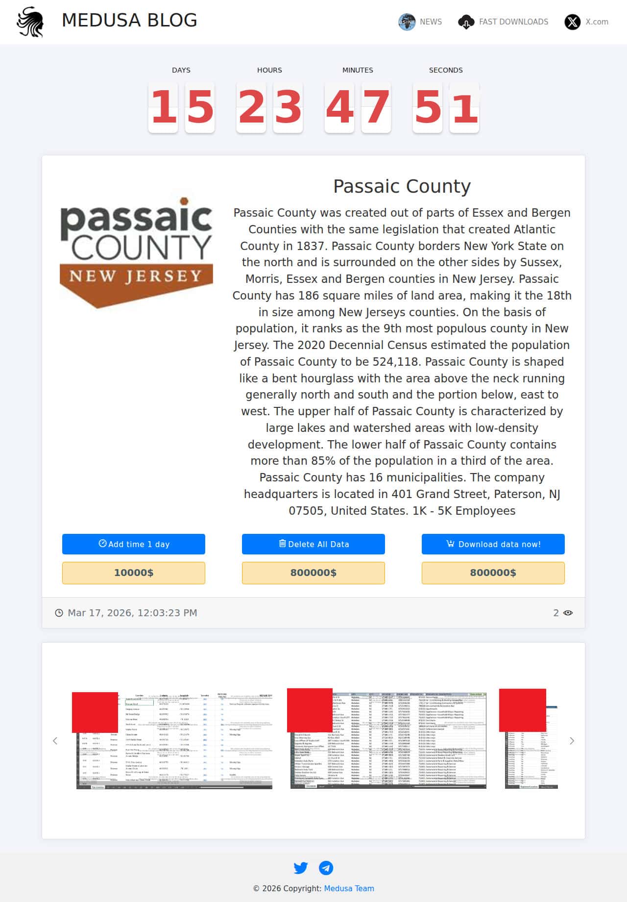 Medusa lists Passaic County, NJ on its data leak site.