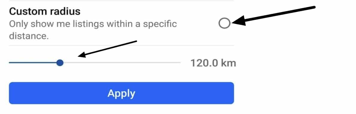 set custom radius on Facebook marketplace